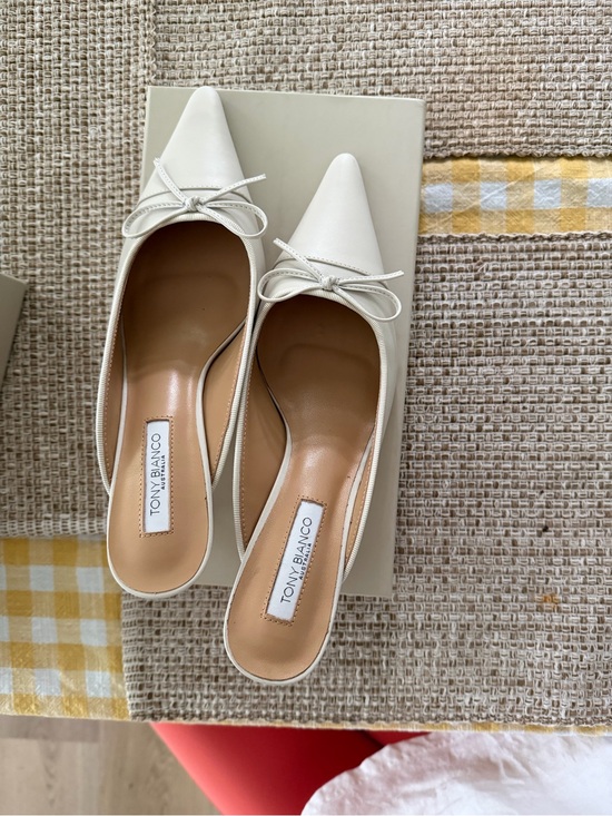 Tony Bianco Shoes - Tony Bianco Cream Pointed-Toe Bow Slip-On Heels